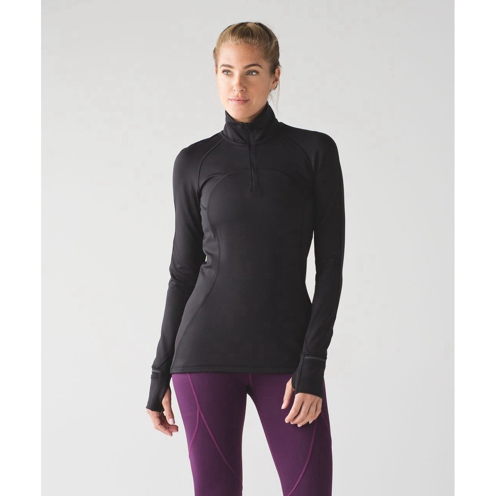 Lululemon Women's First Mile Pullover 1/2 Zip Black Size 4 Top Logo Elastic Back